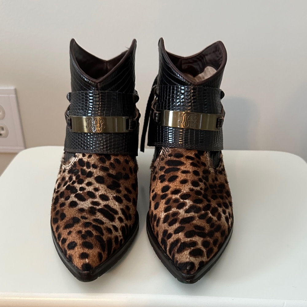 Donald J. Pliner Leopard and Black Ankle Boots